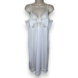 Vintage 60s 70s Shadowline White Lace Full Slip Adjustable Strap Women Size 36